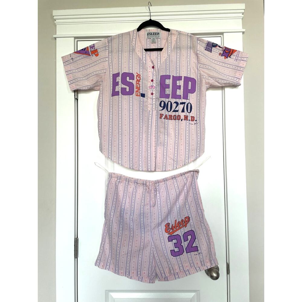 Vintage 90s Esleep Radiorock Cotton Blend Pinstripe Pajama Sz S Coord Set RARE